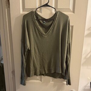 Wild Fable Olive Green Ribbed V-Neck Top